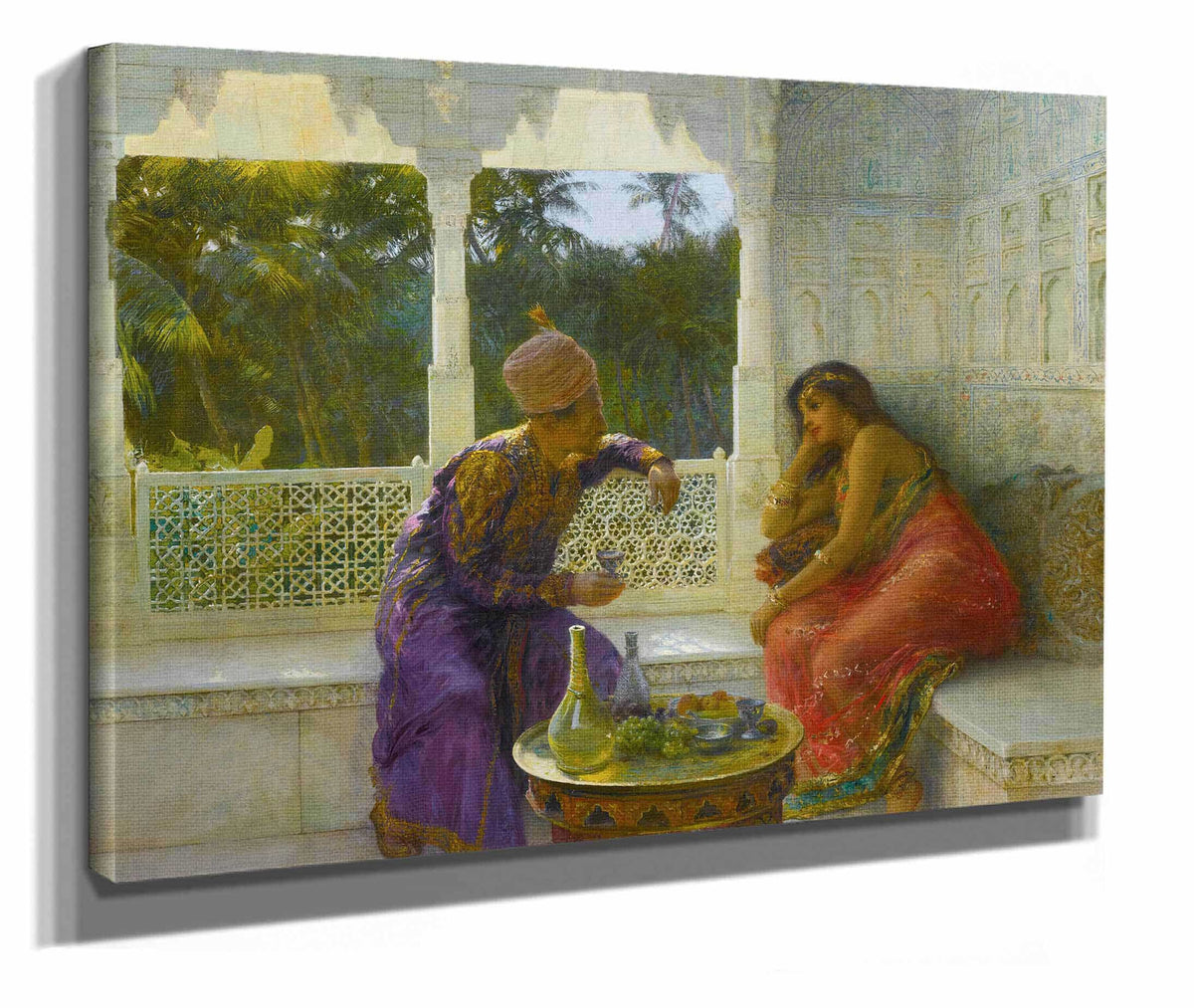 Figures In An Interior With Garden Of Palms Beyond by Edwin Lord Weeks