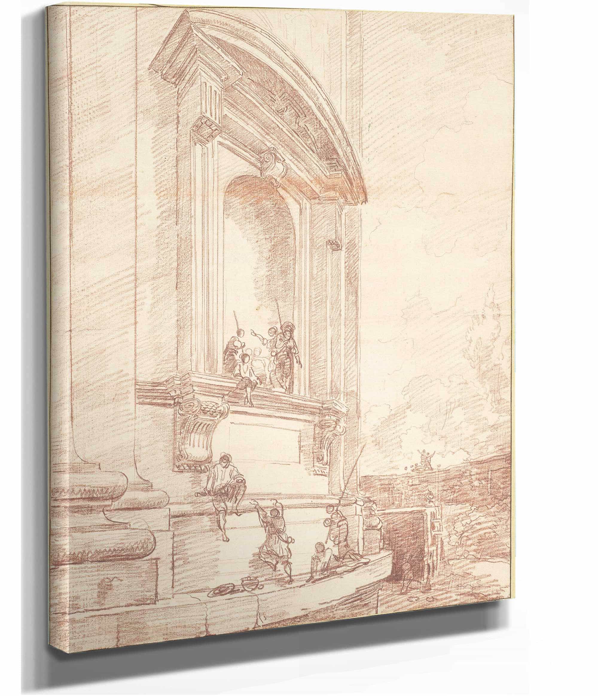 Figures In One Of Michelangelos Niches On The Apse Of St Peters Rome by Hubert Robert