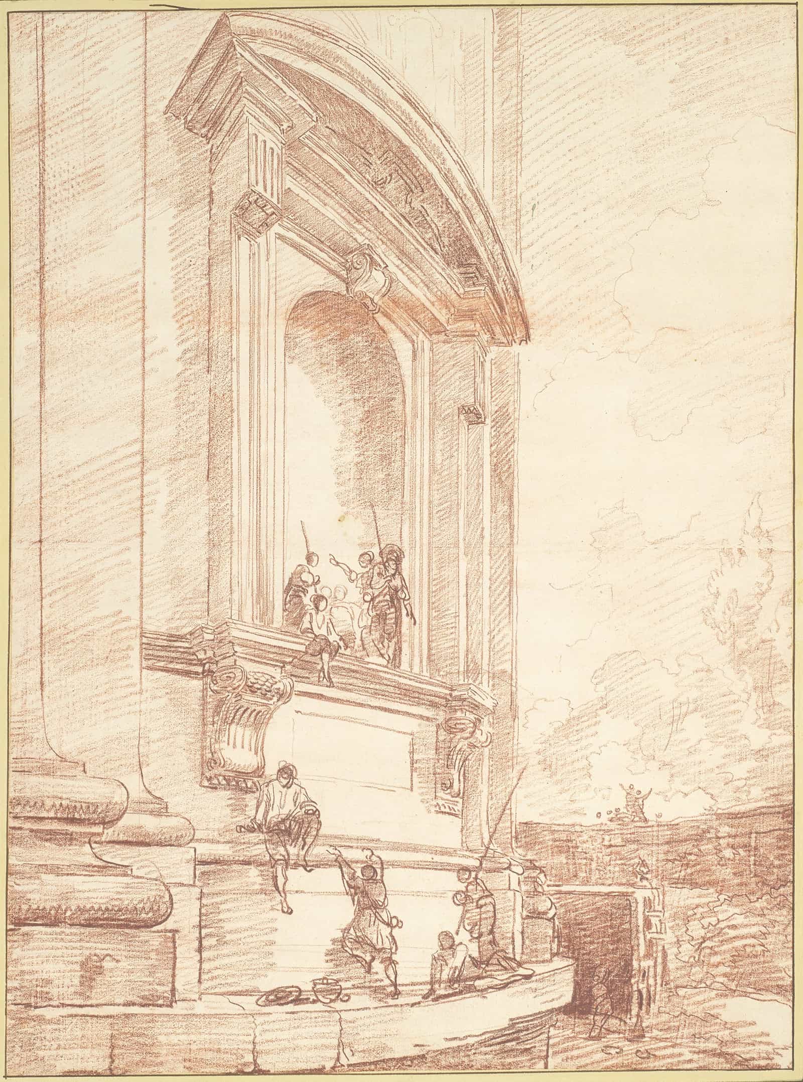 Figures In One Of Michelangelos Niches On The Apse Of St Peters Rome by Hubert Robert