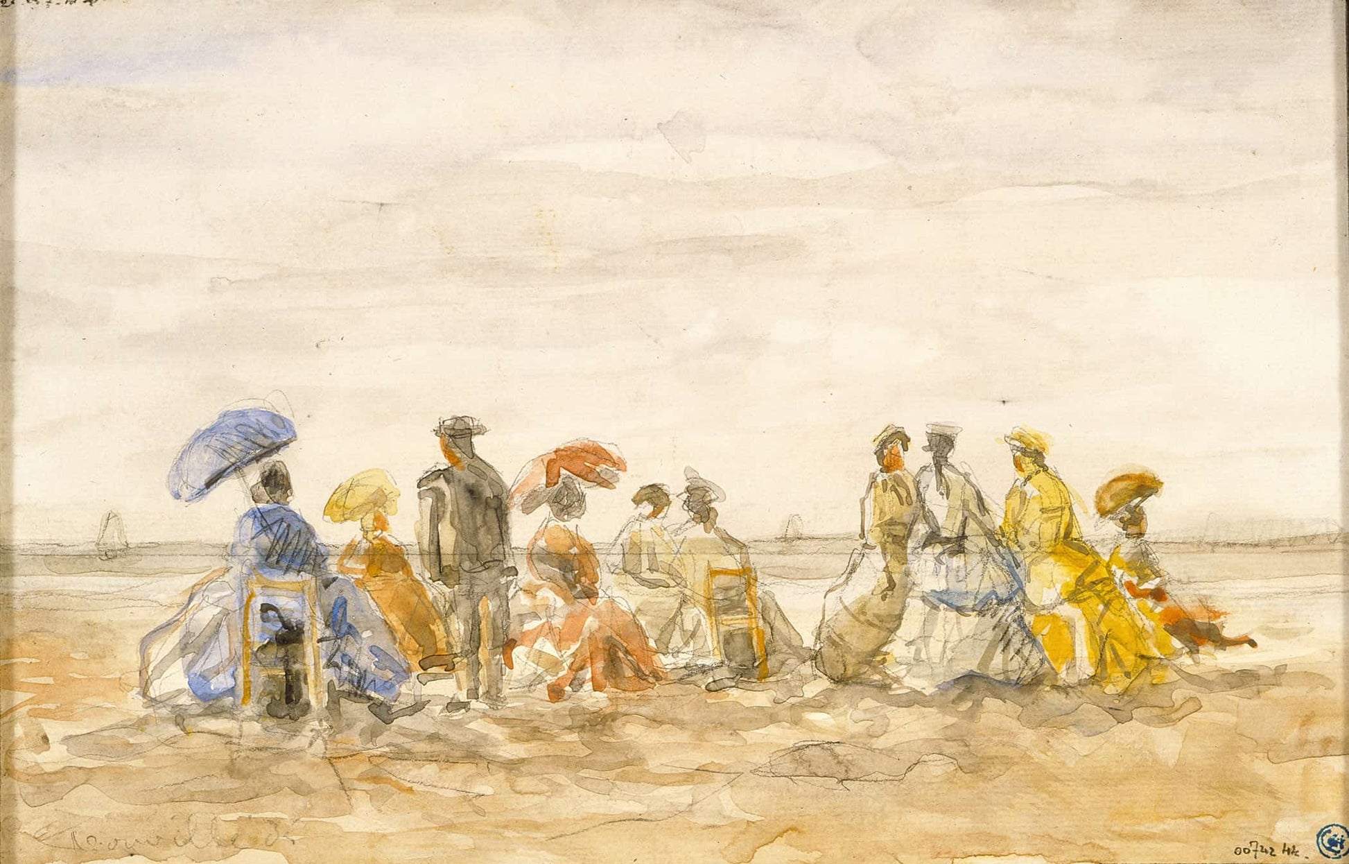 Figures On The Beach At Trouville by Eugene Boudin