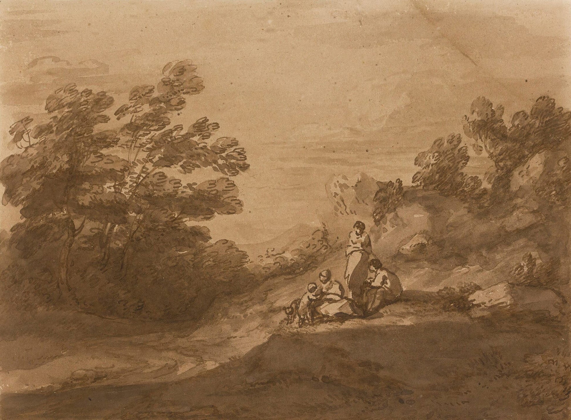 Figures Resting In A Woodland Landscape by Thomas Gainsborough