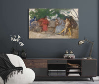 Figures Seated Along An Outdoor Bench by Edwin Austin Abbey