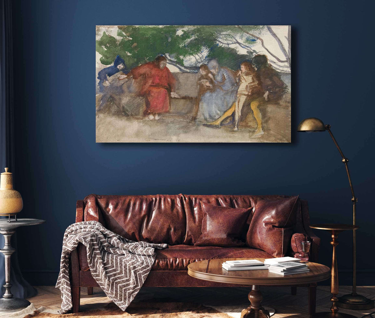 Figures Seated Along An Outdoor Bench by Edwin Austin Abbey