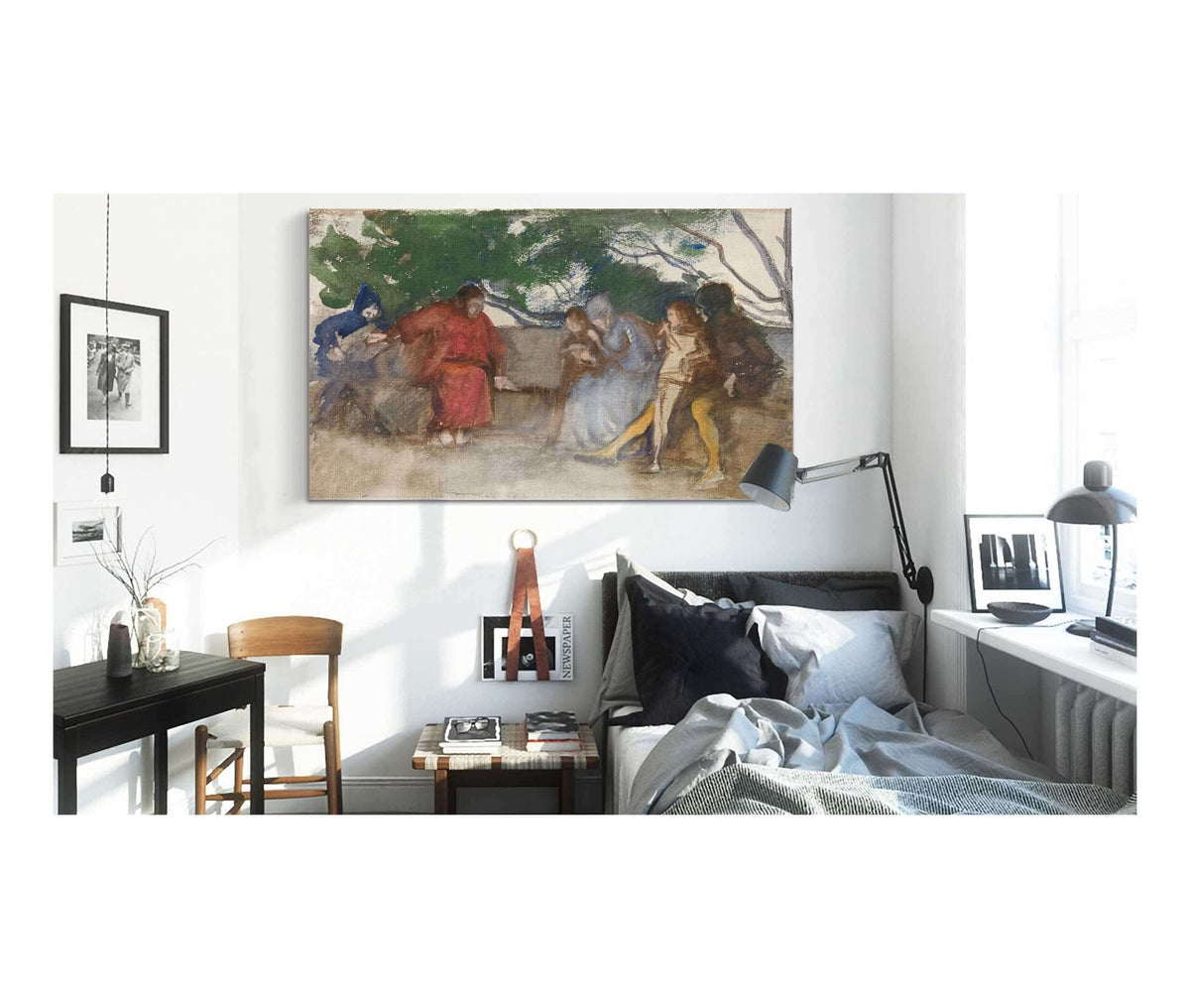 Figures Seated Along An Outdoor Bench by Edwin Austin Abbey