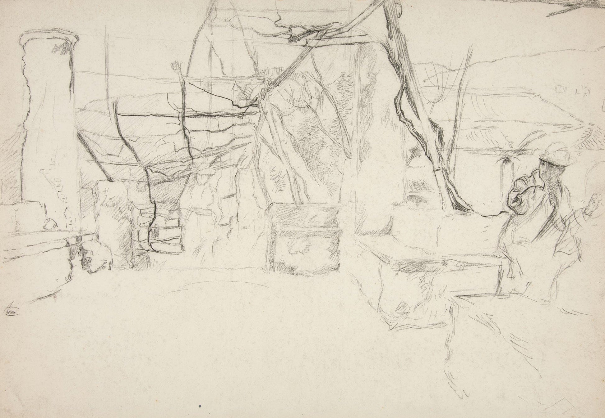 Figures Walking Among Old Ruins by Edwin Austin Abbey