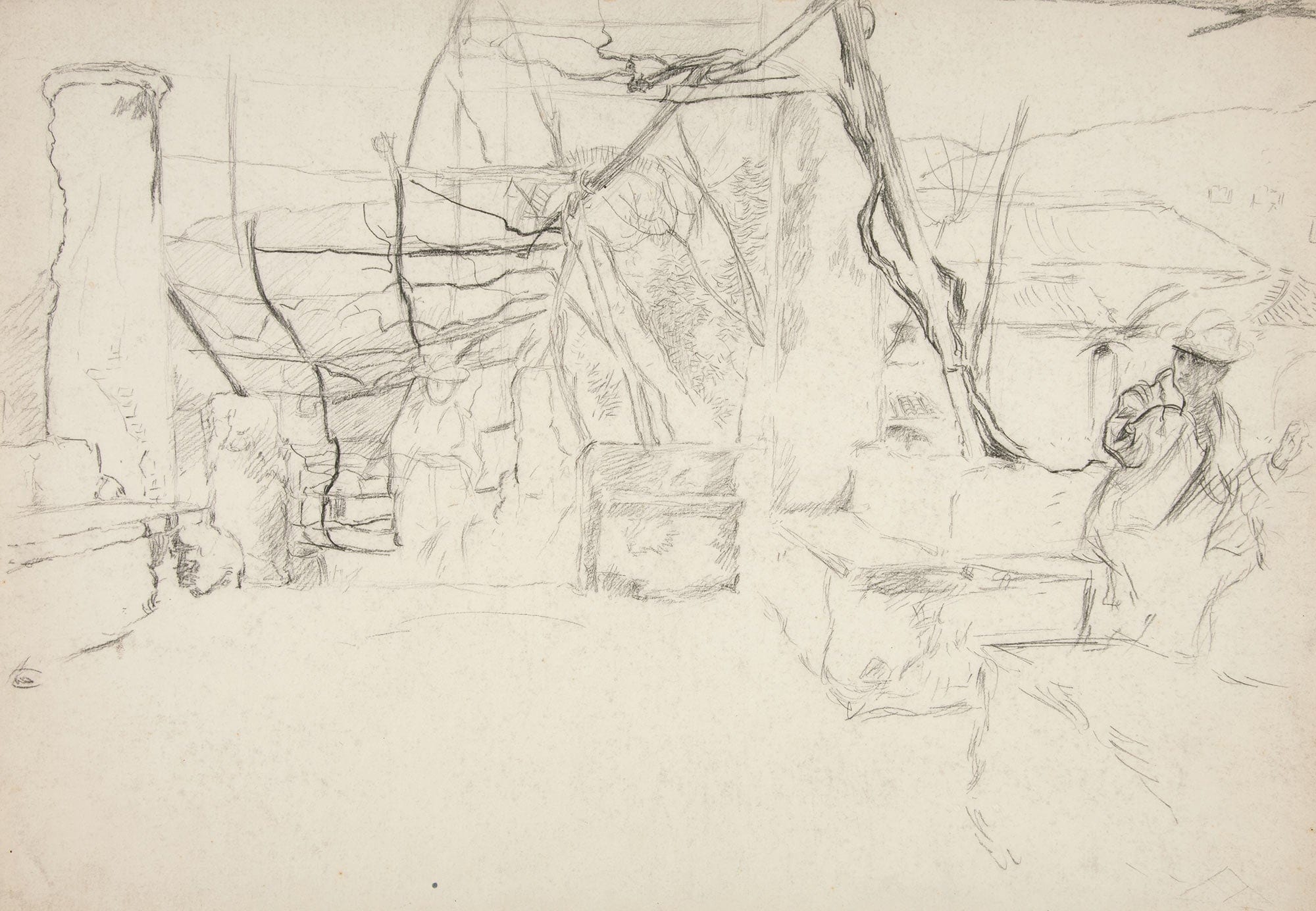 Figures Walking Among Old Ruins by Edwin Austin Abbey