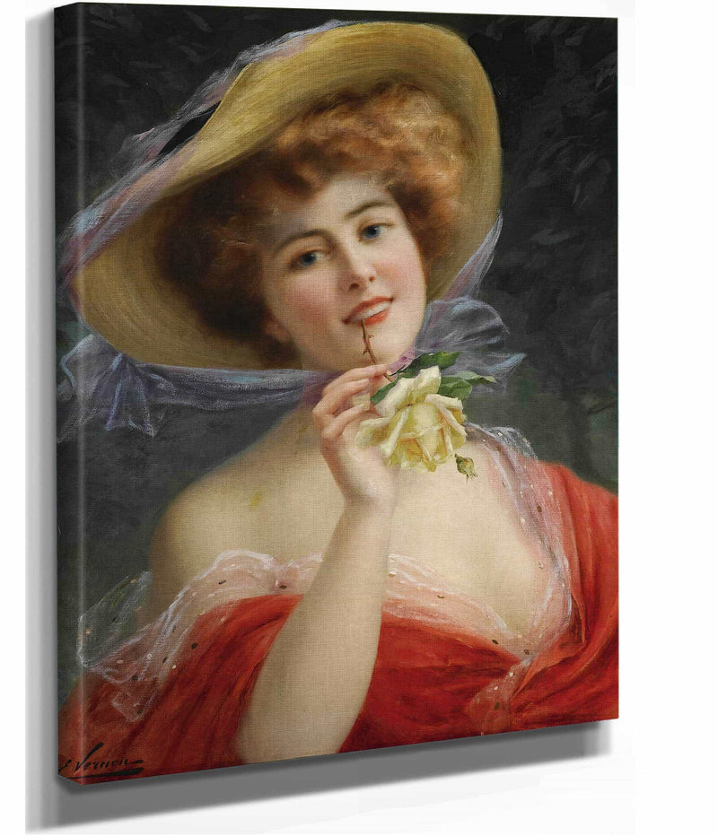 Fille A La Rose Jaune by Emile Vernon