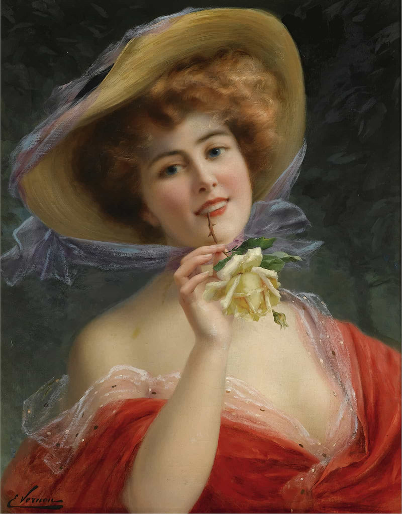 Fille A La Rose Jaune by Emile Vernon