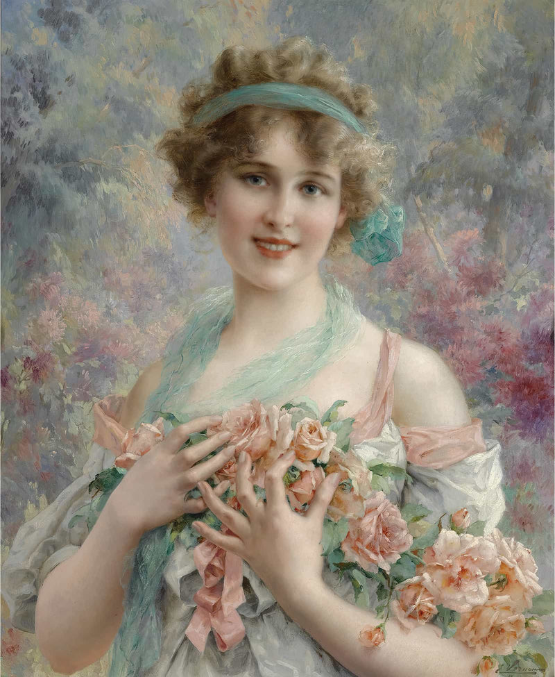 Fille Aux Roses Emile Vernon by Emile Vernon