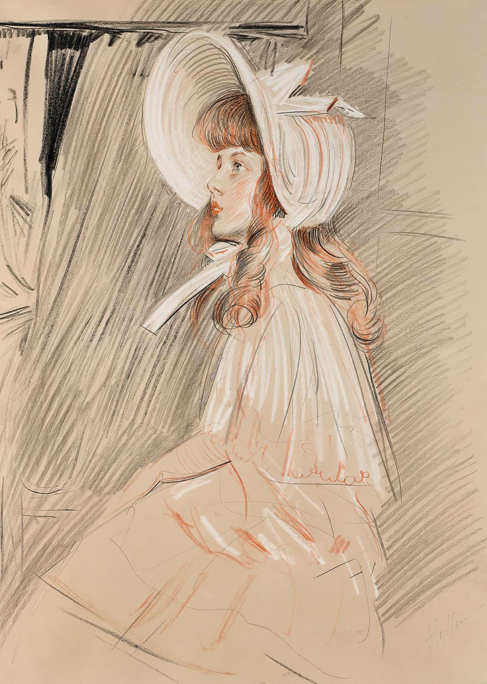 Fillette Regardant Vers Le Haut by Paul Cesar Helleu