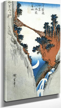 10" x 20" / Canvas Wrap A Bridge Across A Deep Gorge By Hiroshige Fine Art Print