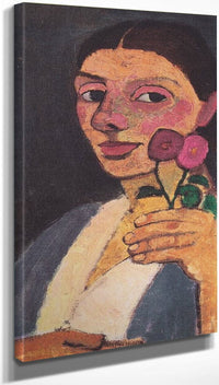 10" x 20" / Canvas Wrap Self Portrait With Two Flowers By Paula Modersohn Becker Fine Art Print