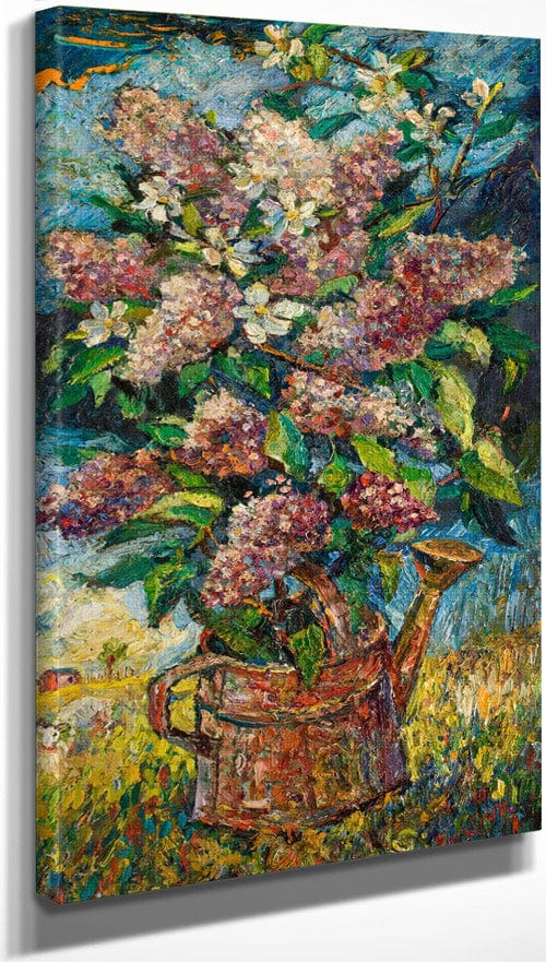 10" x 20" / Canvas Wrap Still Life With Lilacs In A Landscape By David Cox Fine Art Print