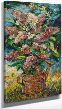10" x 20" / Canvas Wrap Still Life With Lilacs In A Landscape By David Cox Fine Art Print