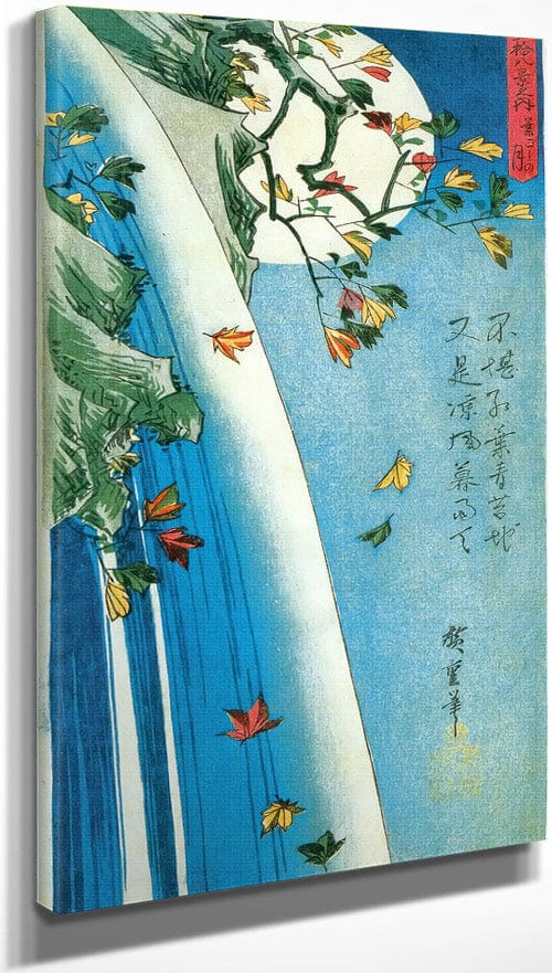 10" x 20" / Canvas Wrap The Moon Over A Waterfall By Hiroshige Fine Art Print