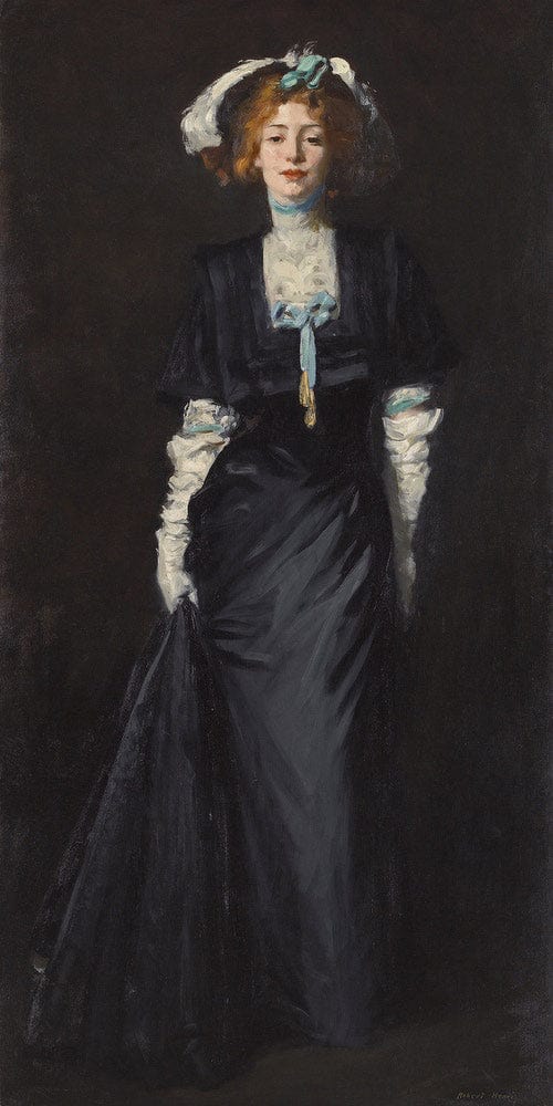 10" x 20" / Fine Art Paper Jessica Penn In Black With White Plumes By Robert Henri Fine Art Print