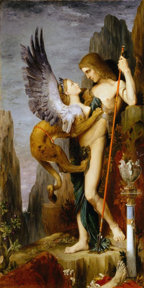 10" x 20" / Fine Art Paper Oedipus And The Sphinx 1864 By Gustave Moreau Fine Art Print