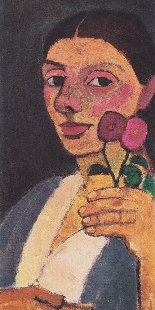10" x 20" / Fine Art Paper Self Portrait With Two Flowers By Paula Modersohn Becker Fine Art Print
