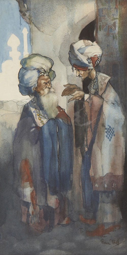 10" x 20" / Fine Art Paper Two Arabs In Conversation By Rene Bull Fine Art Print