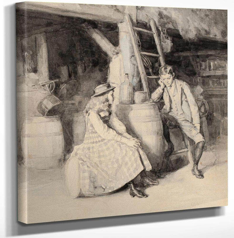 12" x 12" / Canvas Wrap Alphonse And Cherry In The Barn 1891 By Alice Barber Stephens Fine Art Print