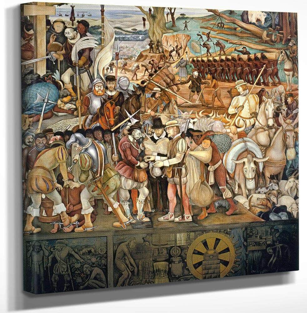 12" x 12" / Canvas Wrap Arrival Of Hernan Cortes In Veracruz By Diego Rivera Fine Art Print