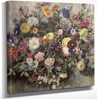 12" x 12" / Canvas Wrap Bouquet Of Flower By Ferdinand Victor Eugene Delacroix Fine Art Print