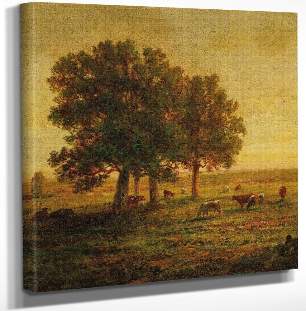 12" x 12" / Canvas Wrap Cows In A Group Of Oak Trees Apremont 1850 By Theodore Rousseau Fine Art Print