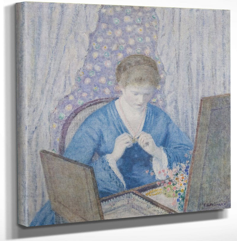12" x 12" / Canvas Wrap Girl In Blue By Frederick Carl Frieseke Fine Art Print