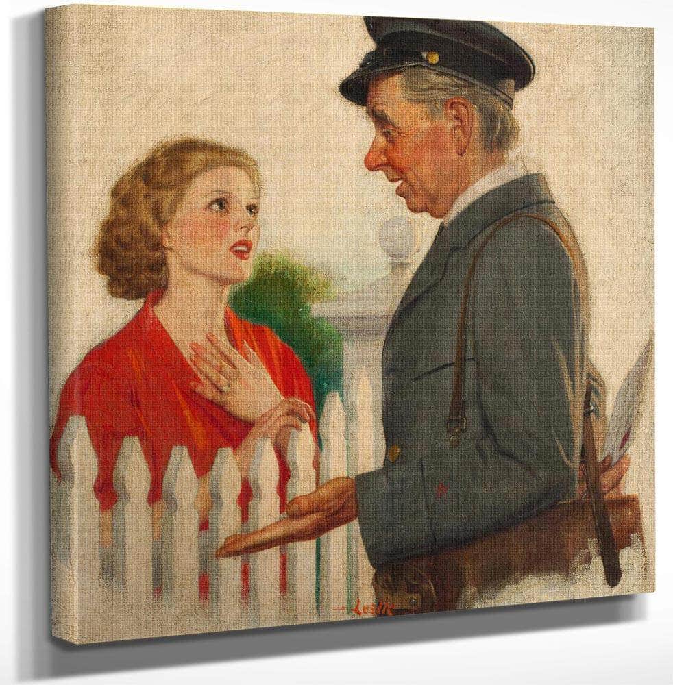 12" x 12" / Canvas Wrap Hoping For A Letter Liberty Magazine Cover April 28 1934 By Leslie Thrasher Fine Art Print