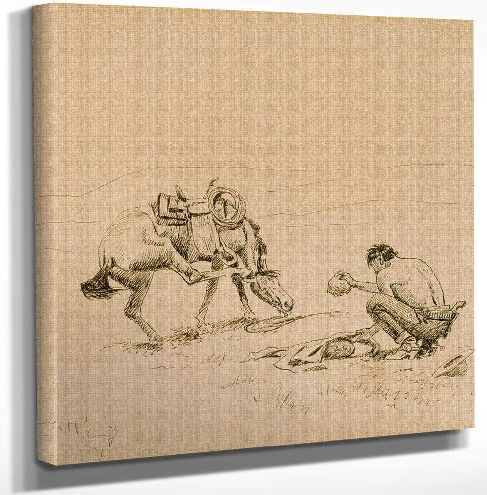 12" x 12" / Canvas Wrap Ill Get The Big Ones Anyway Circa 1921 By Charles Marion Russell Fine Art Print