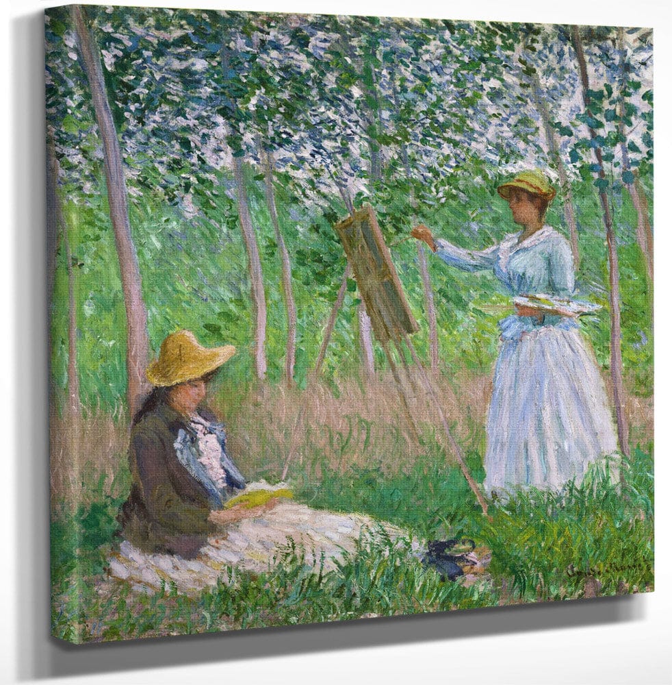 12" x 12" / Canvas Wrap In The Woods At Giverny Blanche Hoschede At Her Easel With Suzanne Hoschede Reading By Claude Monet Fine Art Print