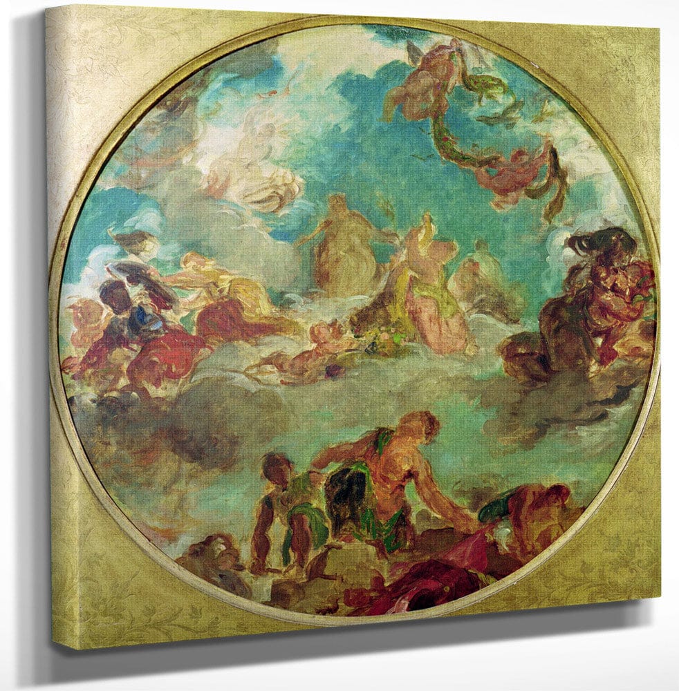 12" x 12" / Canvas Wrap Peace Descending To Earth, Study For The Central Ceiling Of The Salon De La Paix In The Hotel De Ville Destroyed In 1871 During The Commune (Oil On Canvas) By Ferdinand Victor Eugene Delacroix Fine Art Print