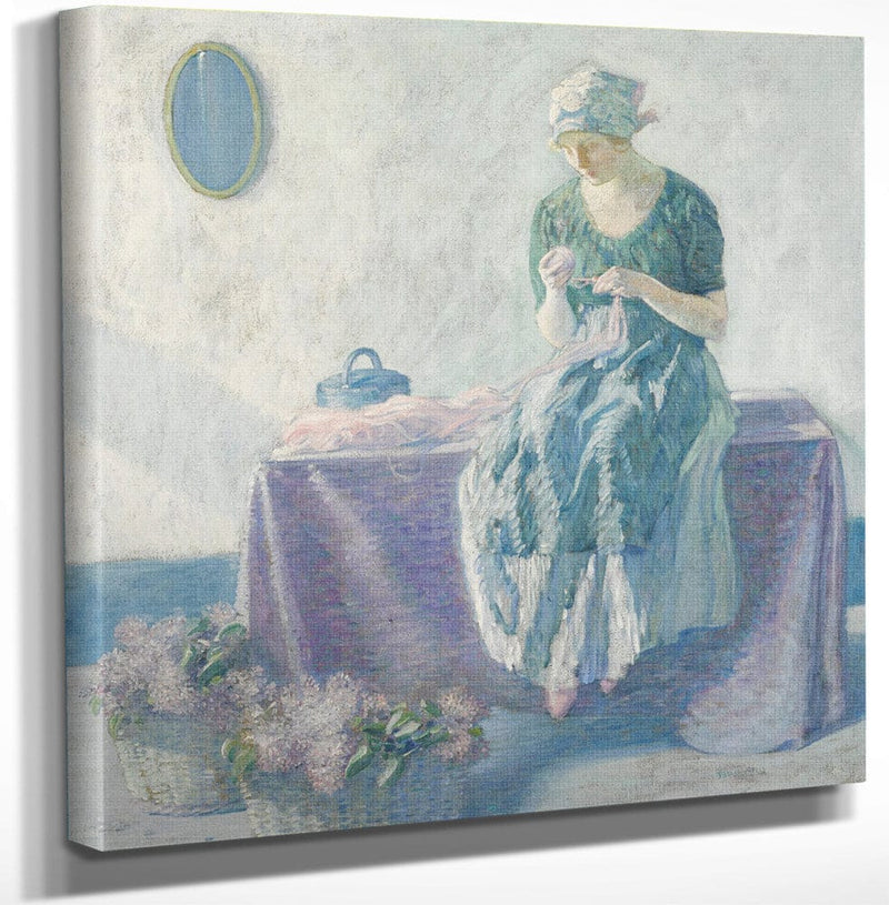 12" x 12" / Canvas Wrap Peasant Sewing By Myron G Fine Art Print