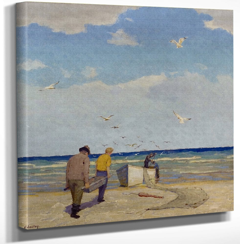 12" x 12" / Canvas Wrap Return Of The Fisherman By Frank V. Dudley Fine Art Print