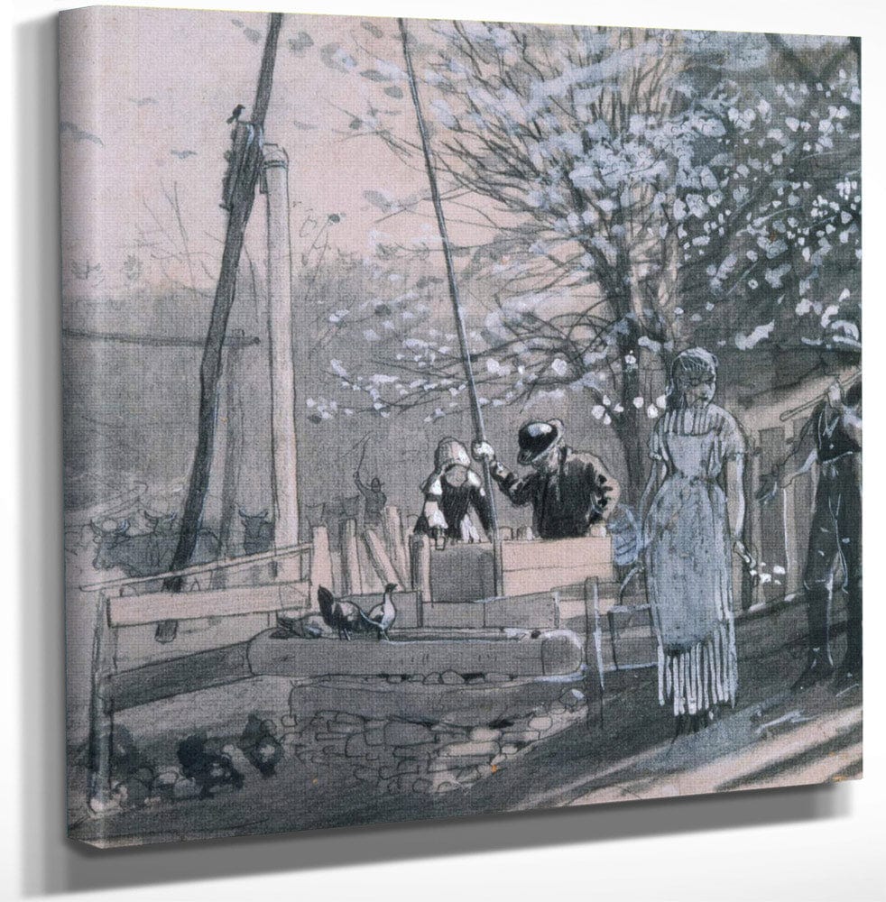 12" x 12" / Canvas Wrap Spring Women And Men At Well 1875 By Winslow Homer Fine Art Print