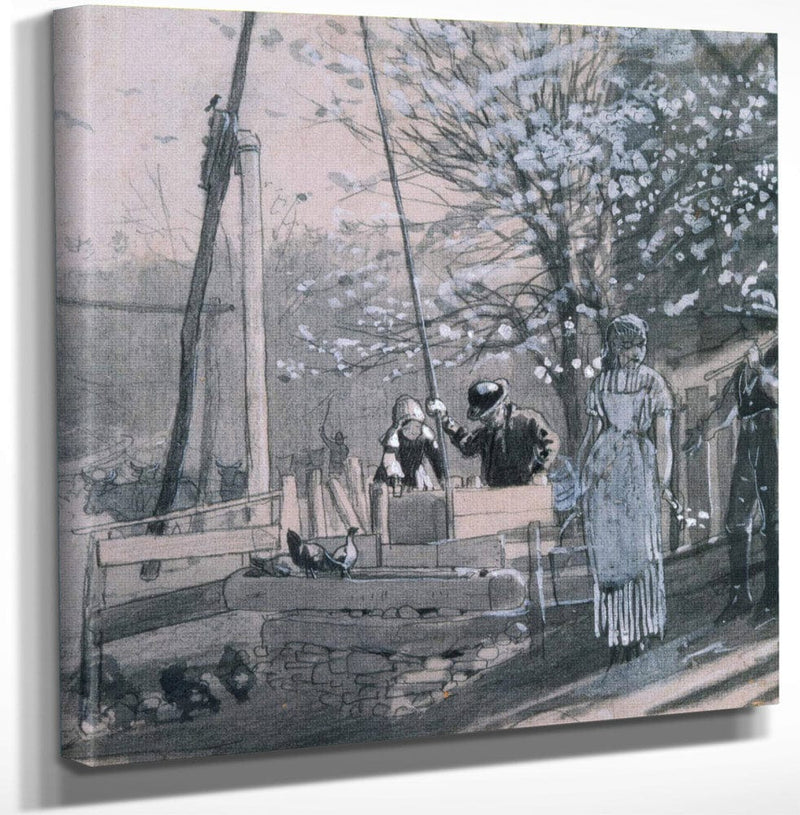 12" x 12" / Canvas Wrap Spring Women And Men At Well 1875 By Winslow Homer Fine Art Print