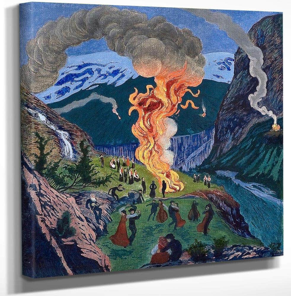 12" x 12" / Canvas Wrap St. Hansbål (Also Known As Midsummer Night Bonfire) By Nicolai Astrup Fine Art Print