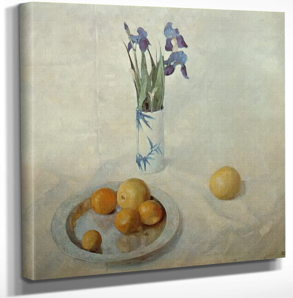 12" x 12" / Canvas Wrap Still Life With Iris And Oranges By NC Wyeth Fine Art Print