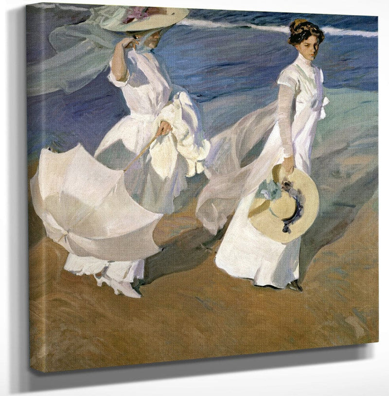 12" x 12" / Canvas Wrap Strolling Along The Seashore By Joaquin Sorolla Y Bastida Fine Art Print