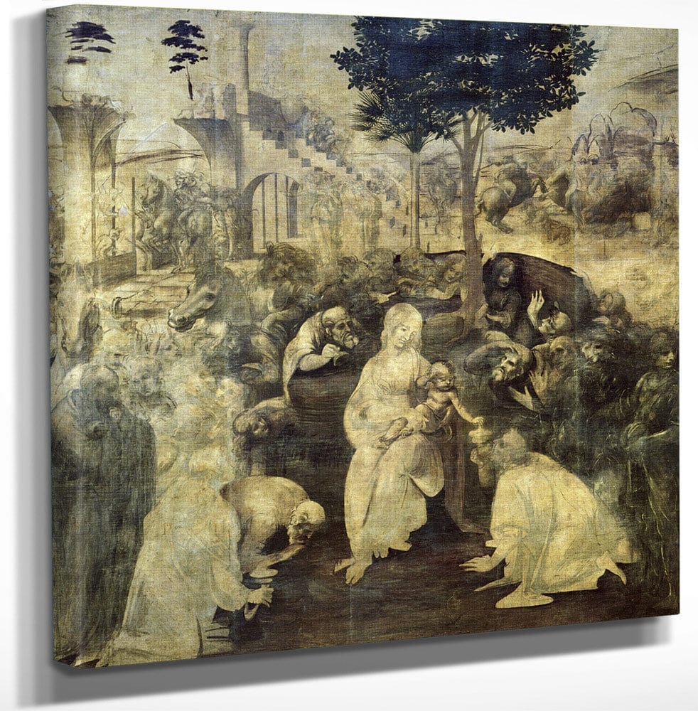 12" x 12" / Canvas Wrap The Adoration Of The Magi By Leonardo Da Vinci Fine Art Print