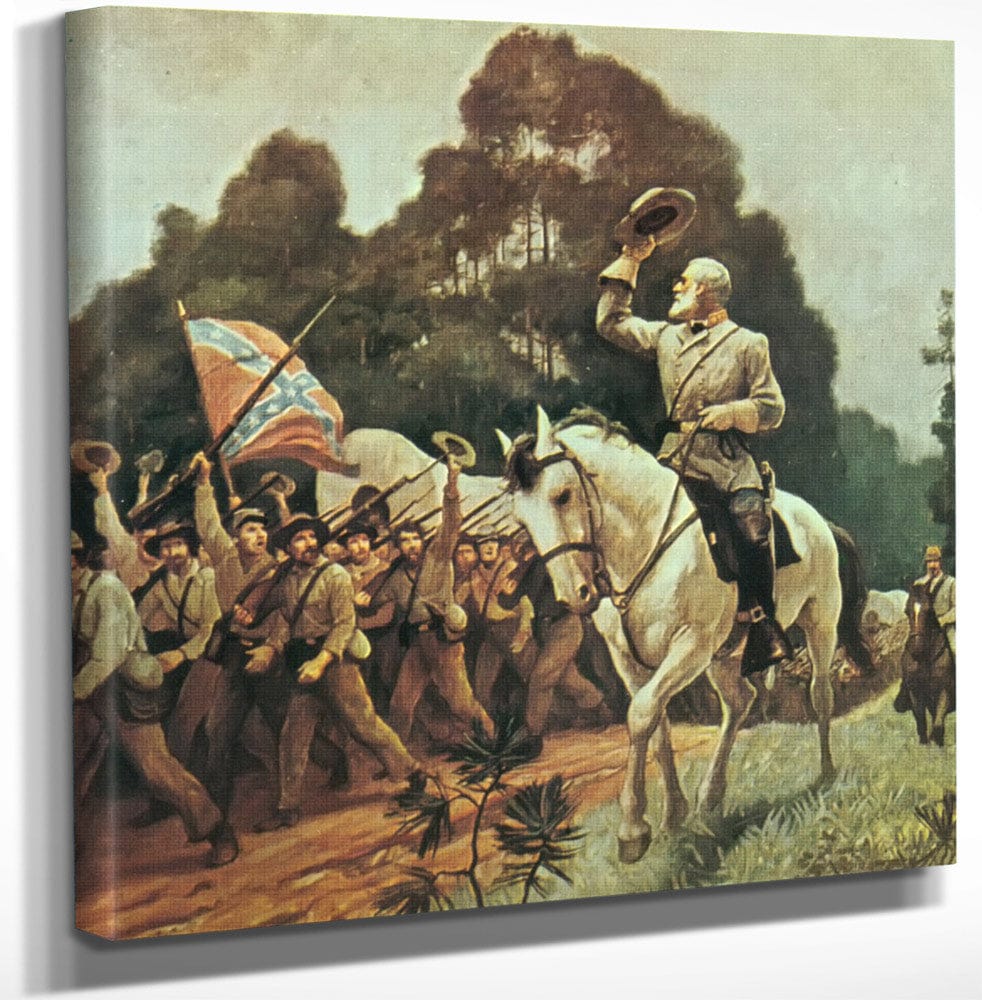 12" x 12" / Canvas Wrap The Confederate Battle Flage Faithful Troops Cheer General Lee By Nc Wyeth Fine Art Print