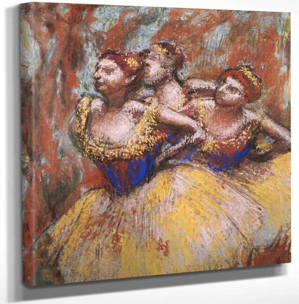 12" x 12" / Canvas Wrap Three Dancers (Yellow Skirts, Blue Blouses) By Edgar Degas Fine Art Print