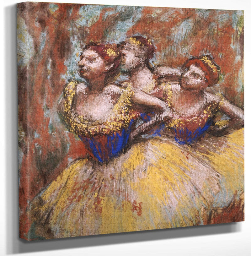 12" x 12" / Canvas Wrap Three Dancers (Yellow Skirts, Blue Blouses) By Edgar Degas Fine Art Print