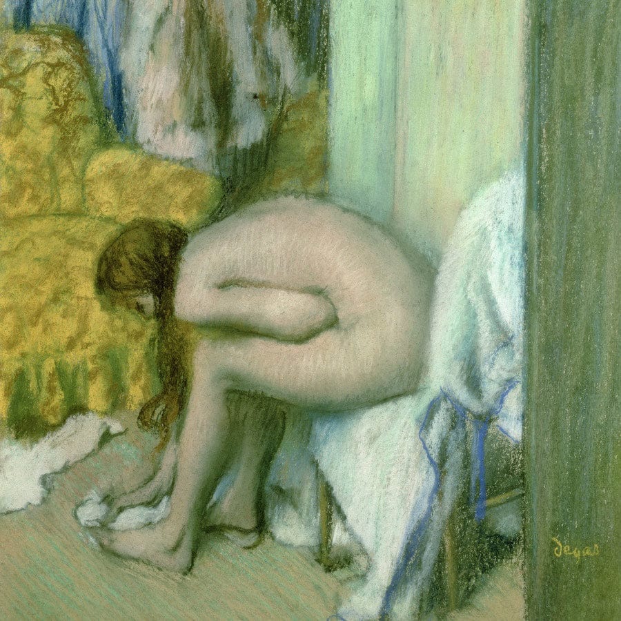 12" x 12" / Fine Art Paper After The Bath, Woman Drying Her Left Foot By Edgar Degas Fine Art Print