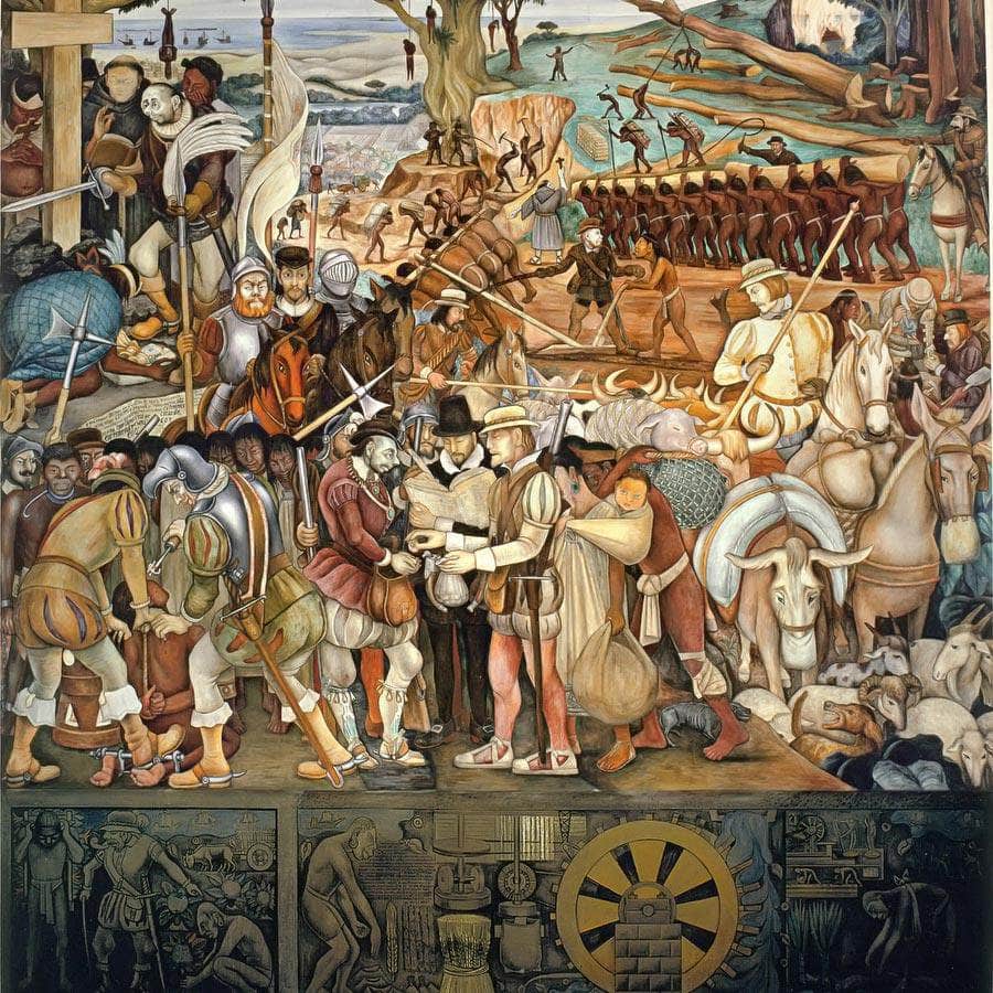 12" x 12" / Fine Art Paper Arrival Of Hernan Cortes In Veracruz By Diego Rivera Fine Art Print