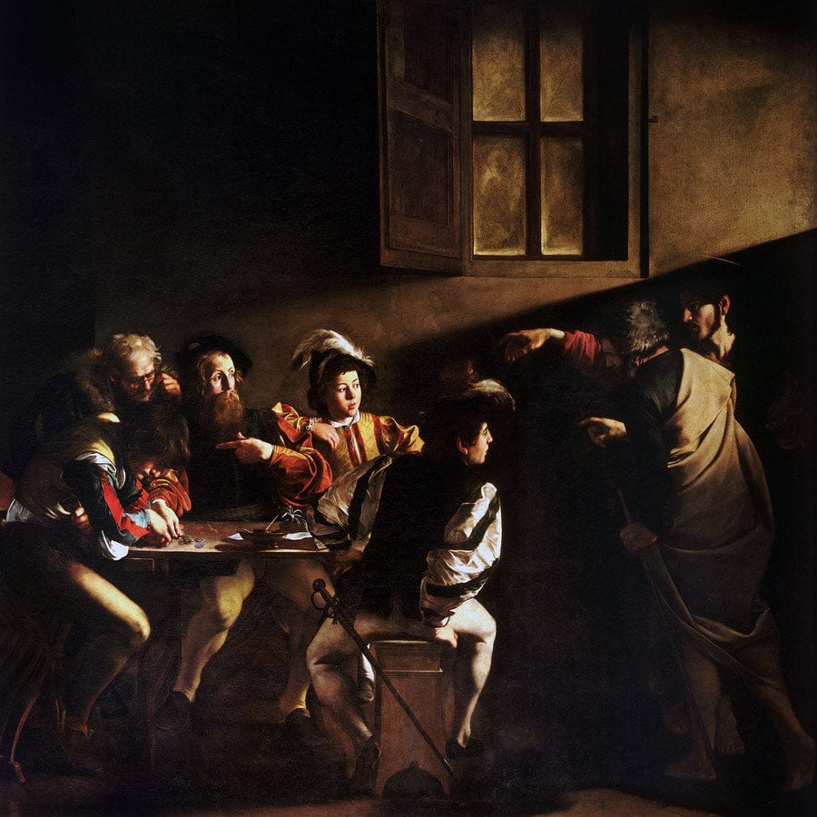 12" x 12" / Fine Art Paper Calling Of Saint Matthew By Caravaggio Fine Art Print