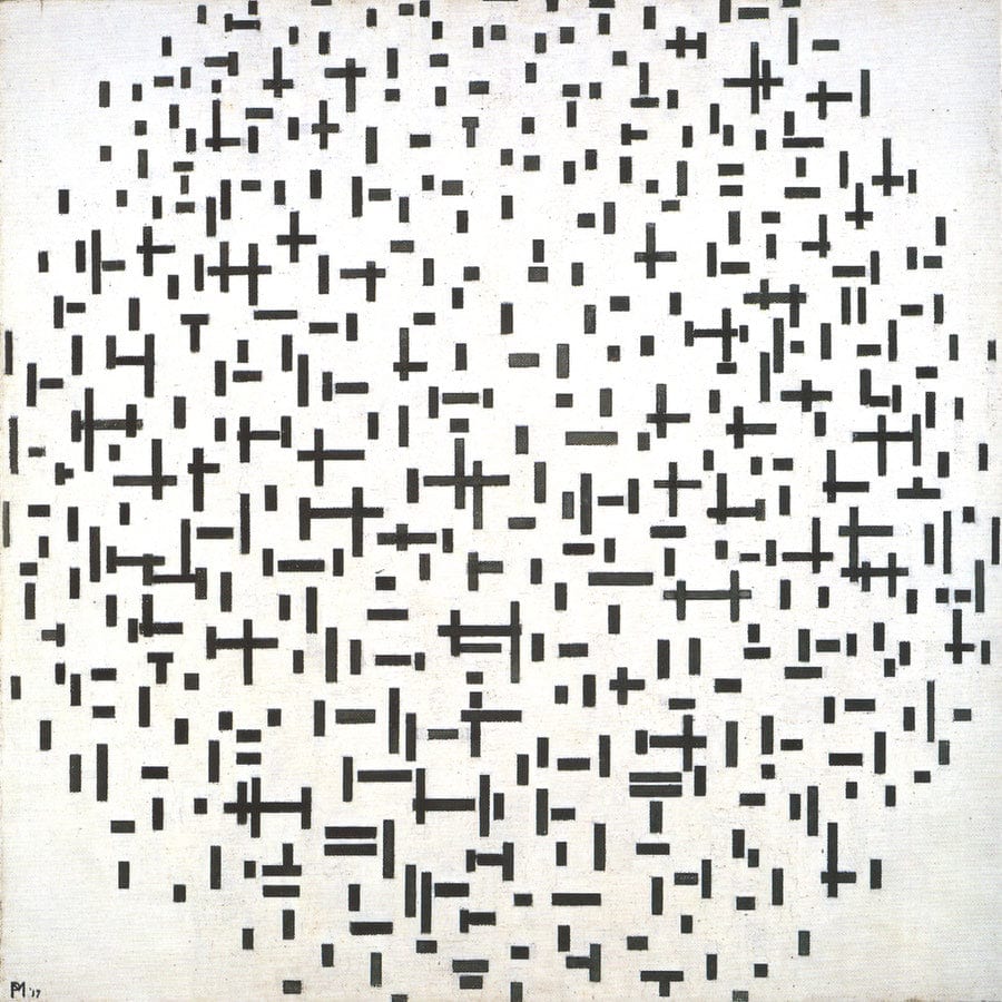 12" x 12" / Fine Art Paper Compositie in lijn, tweede staat, 1916-1917 By Piet Mondrian Fine Art Print