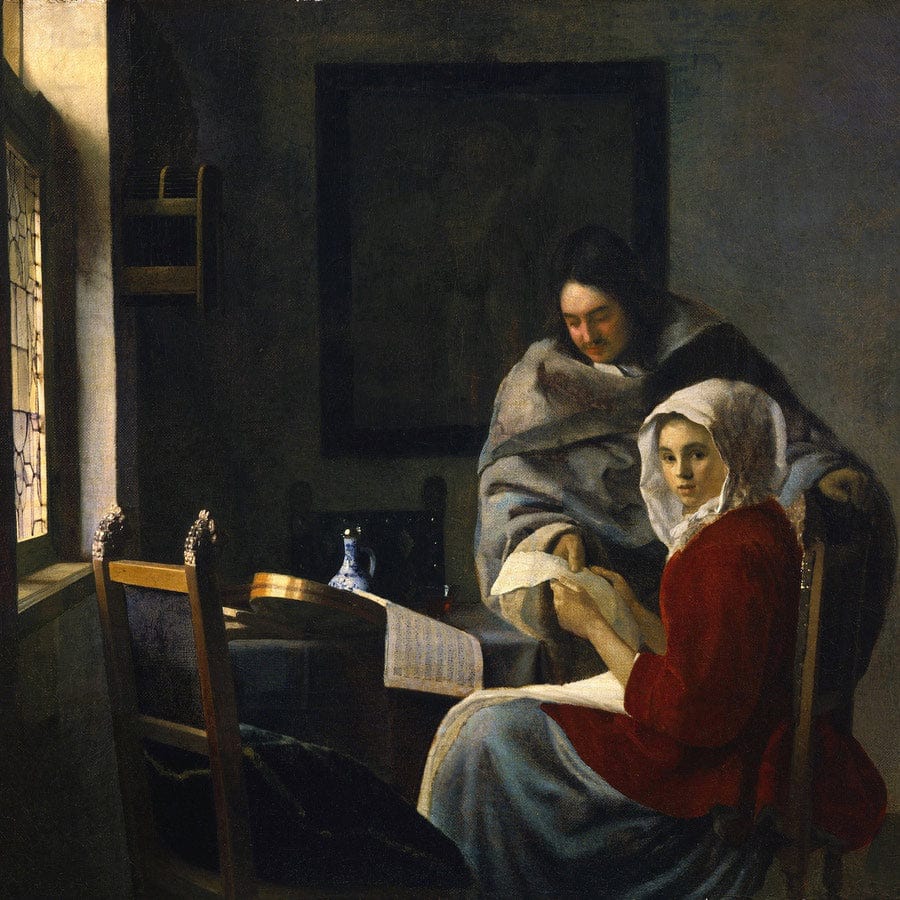 12" x 12" / Fine Art Paper Girl Interrupted At Her Music 1661 By Johannes Vermeer Fine Art Print