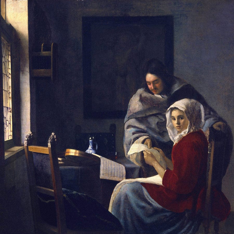 12" x 12" / Fine Art Paper Girl Interrupted In Her Music By Johannes Vermeer Fine Art Print