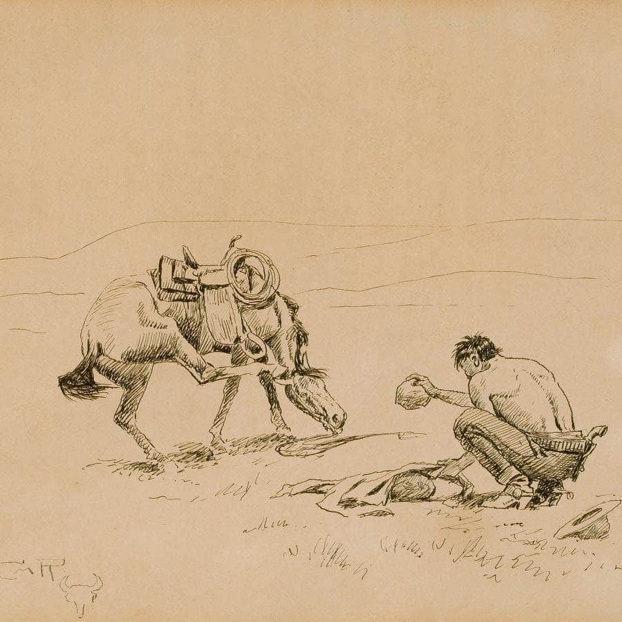 12" x 12" / Fine Art Paper Ill Get The Big Ones Anyway Circa 1921 By Charles Marion Russell Fine Art Print